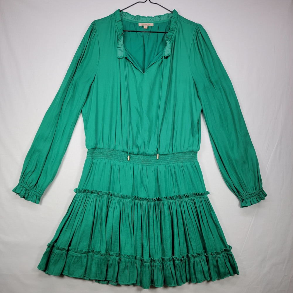 Skies Are Blue Teal Long Sleeve Tiered Dress Ruffled L